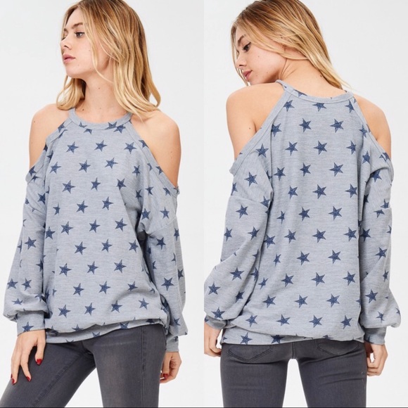 Star print cold shoulder French terry pull… - Picture 1 of 4